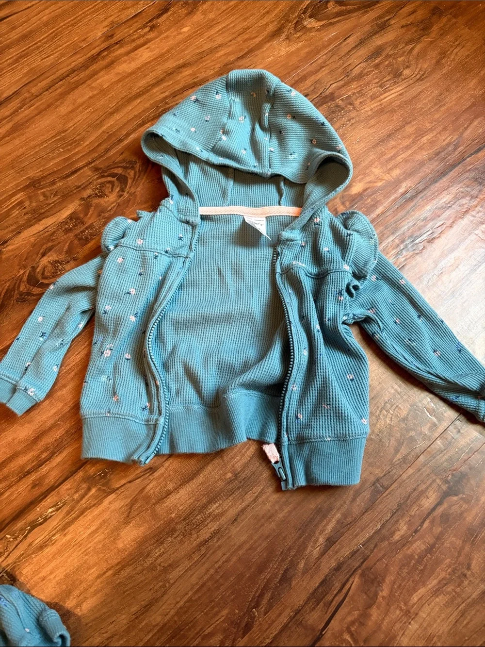 Baby Three-Piece Hoodie Set in Teal with Pink Tee